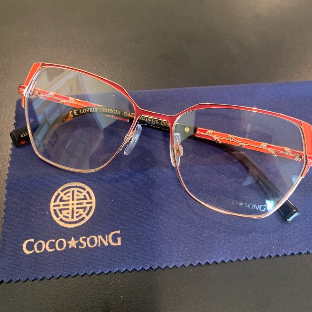 Women's Red Accent Rectangular Eyeglasses NWT - image 3